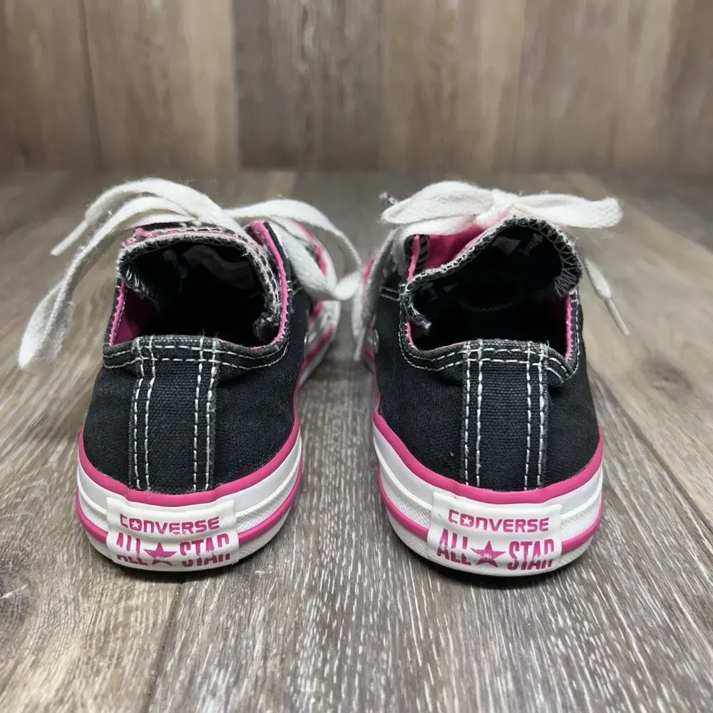 Converse Chuck Taylor All Star Youth US Size 2 Black Pink Sneaker Shoes 654365F